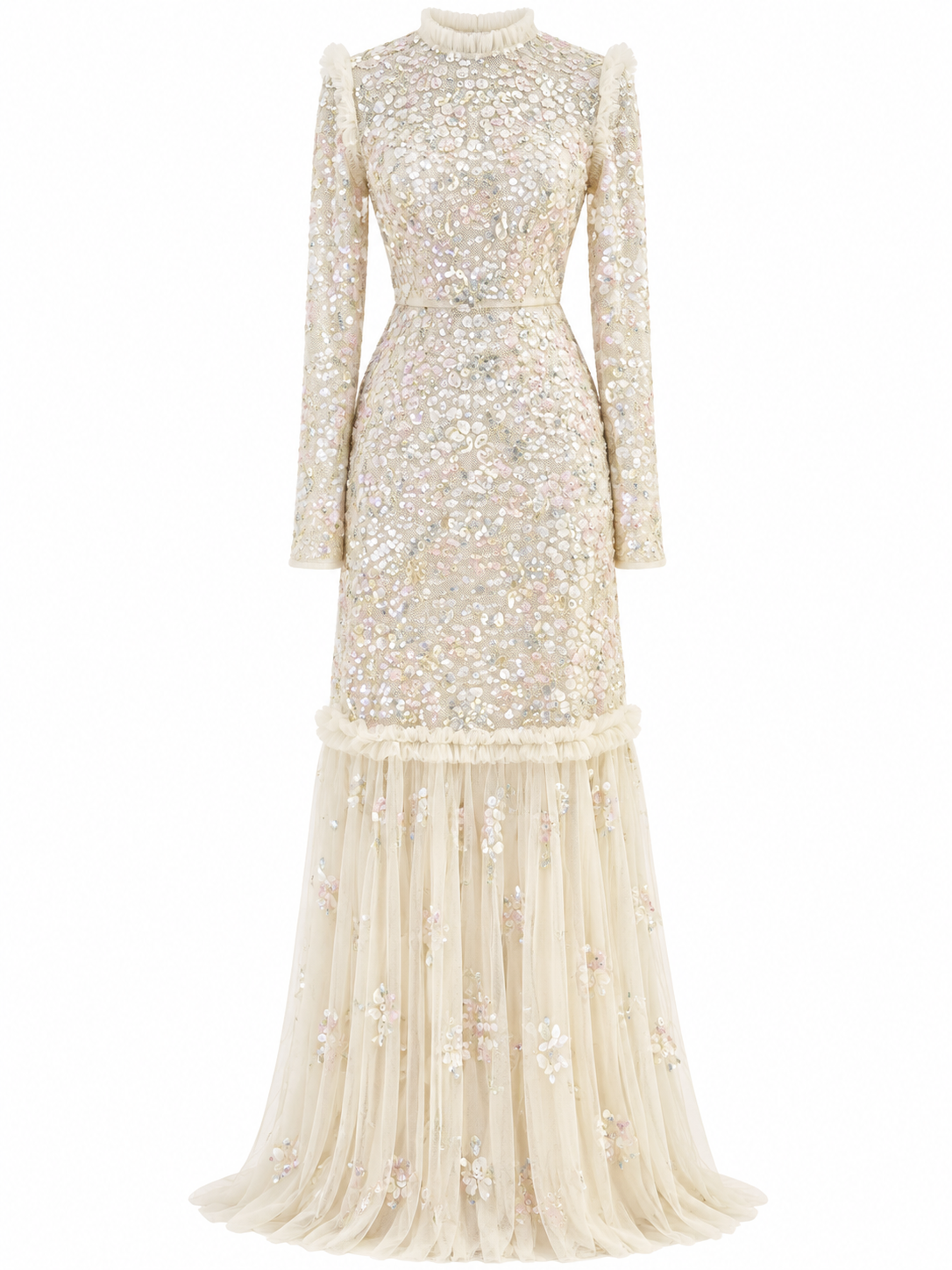 Couture Valentina Modest Evening Dress - Beige