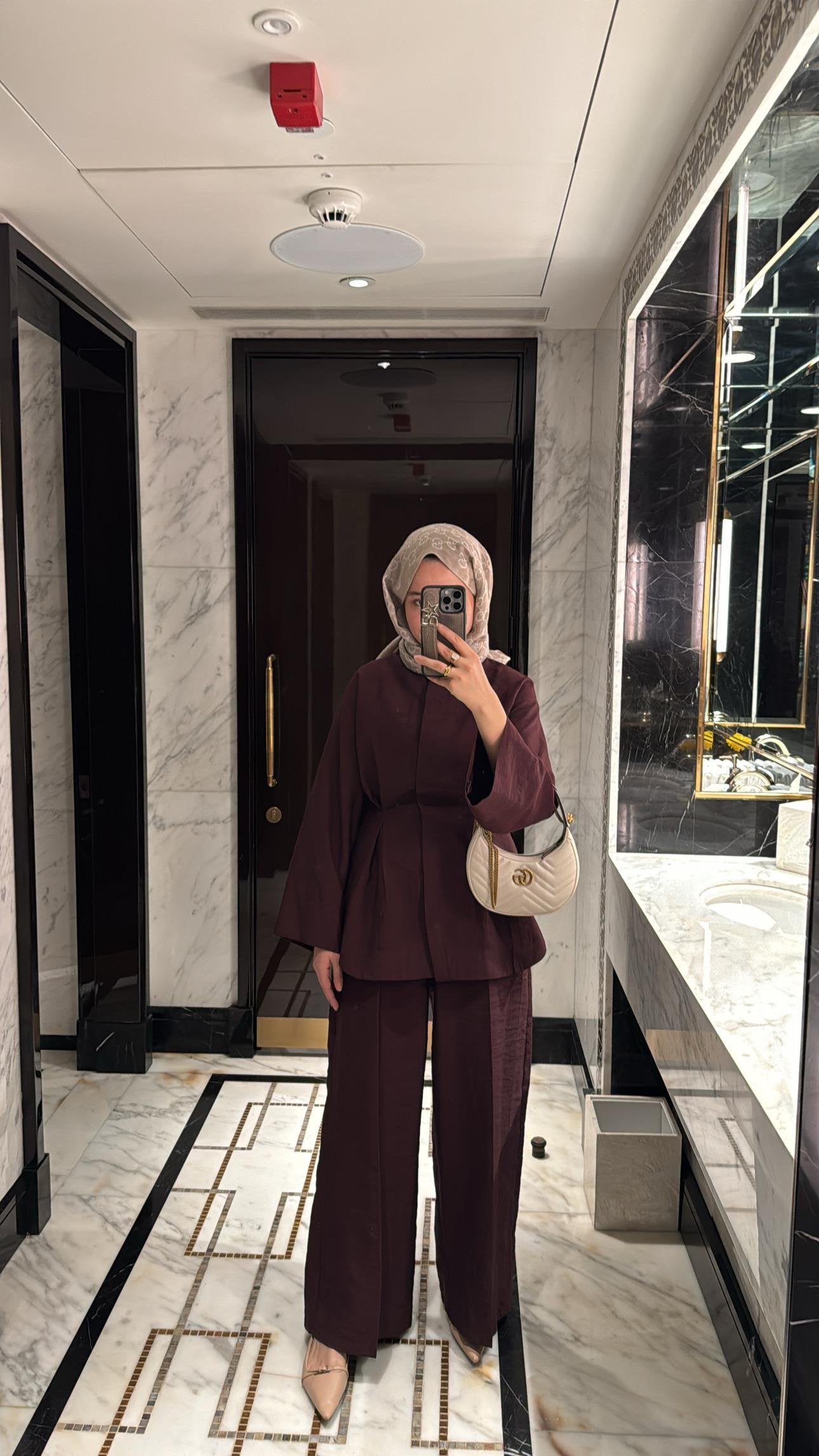 Cupro Fabric  Burgundy High-Waisted Fitted 2-Piece Set