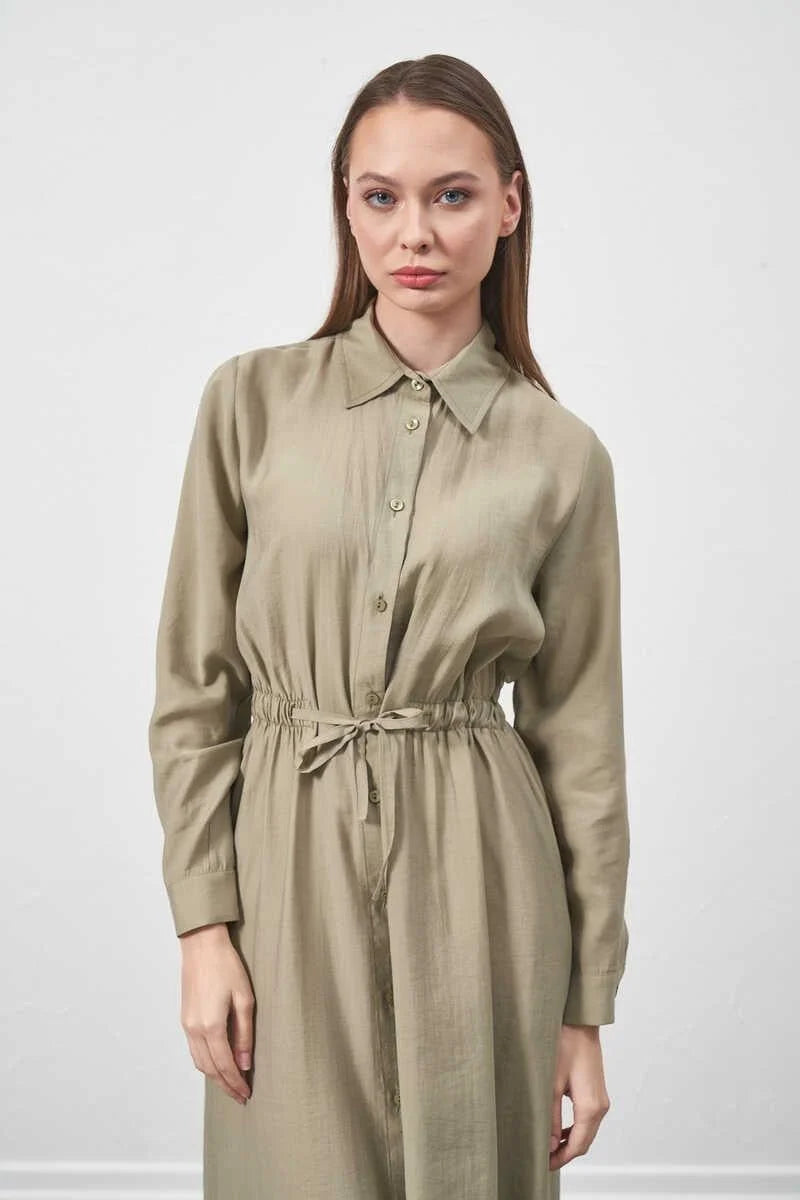 %100 Cotton Belted Sage Dress