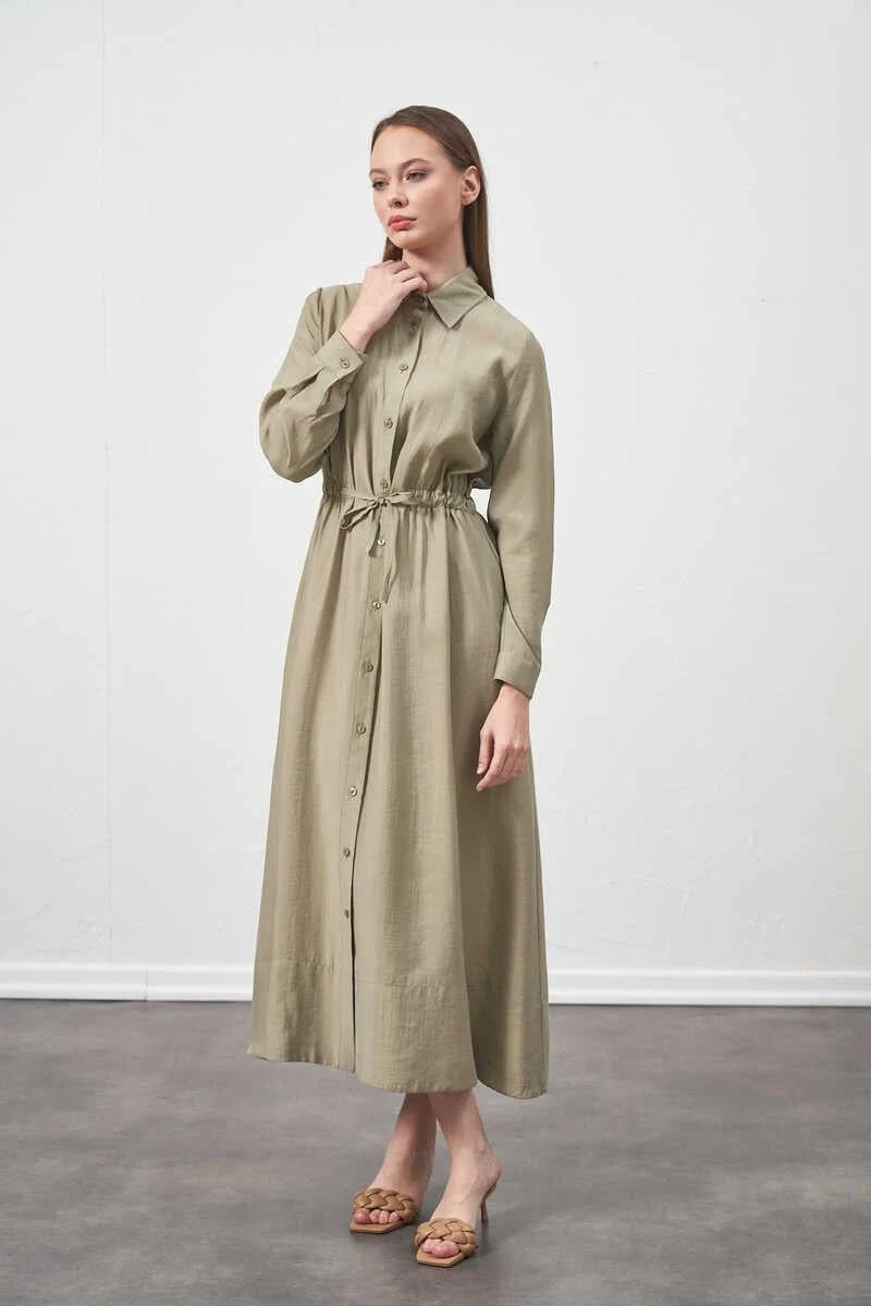 %100 Cotton Belted Sage Dress