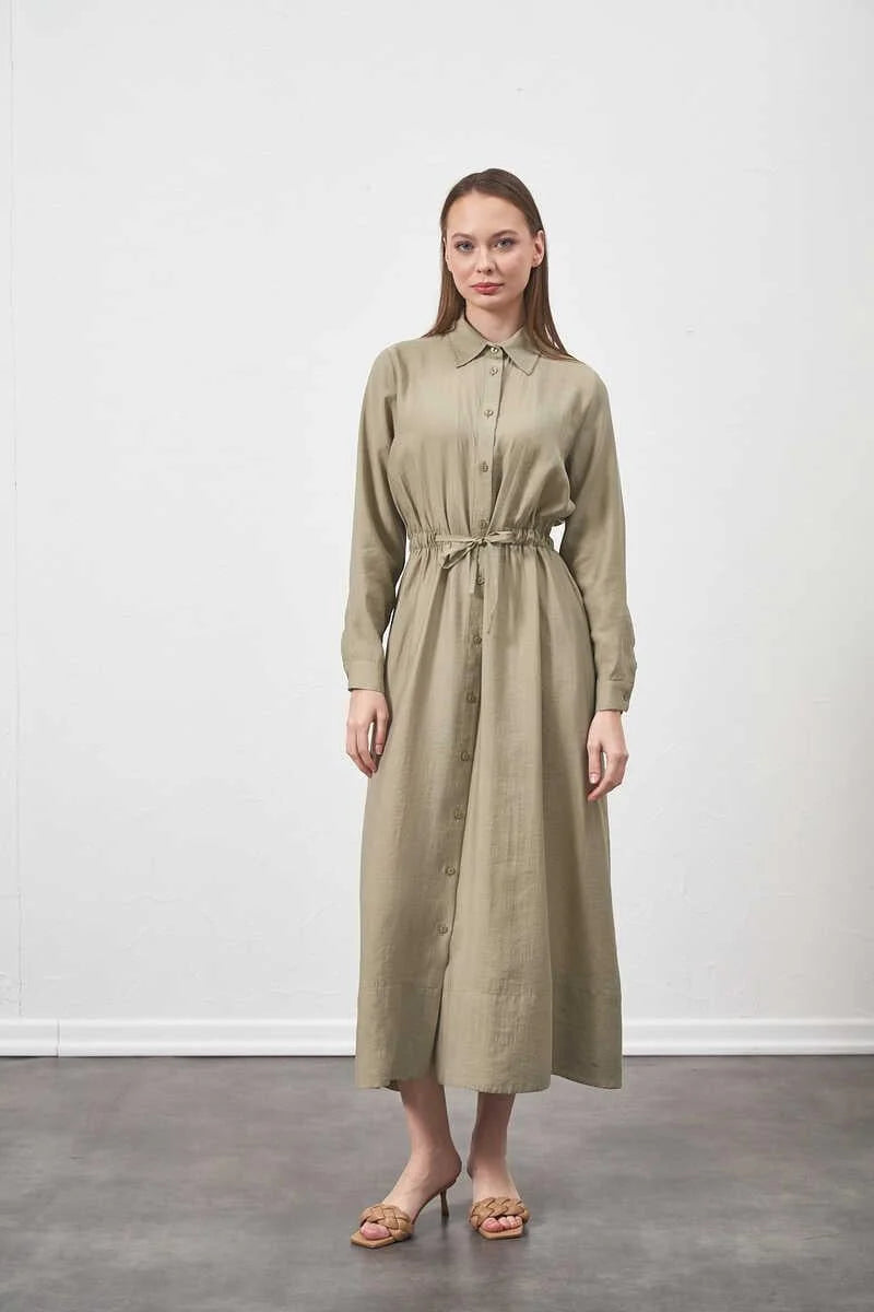 %100 Cotton Belted Sage Dress