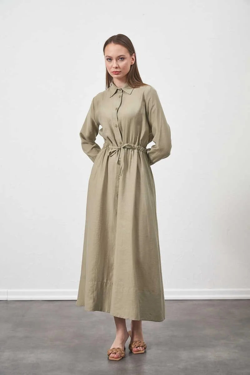 %100 Cotton Belted Sage Dress