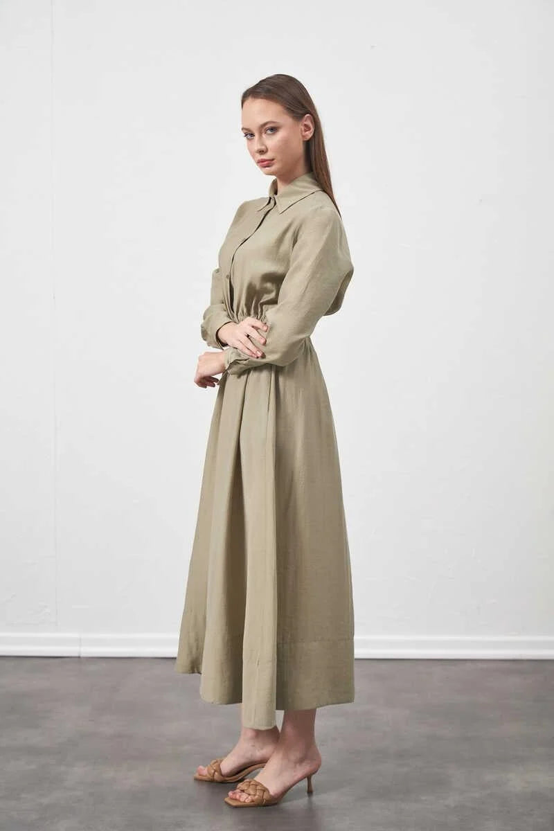 %100 Cotton Belted Sage Dress