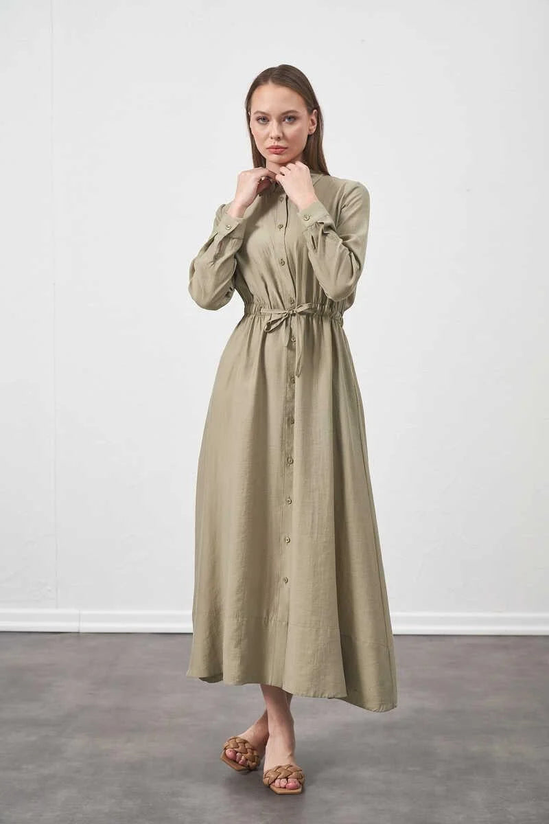 %100 Cotton Belted Sage Dress