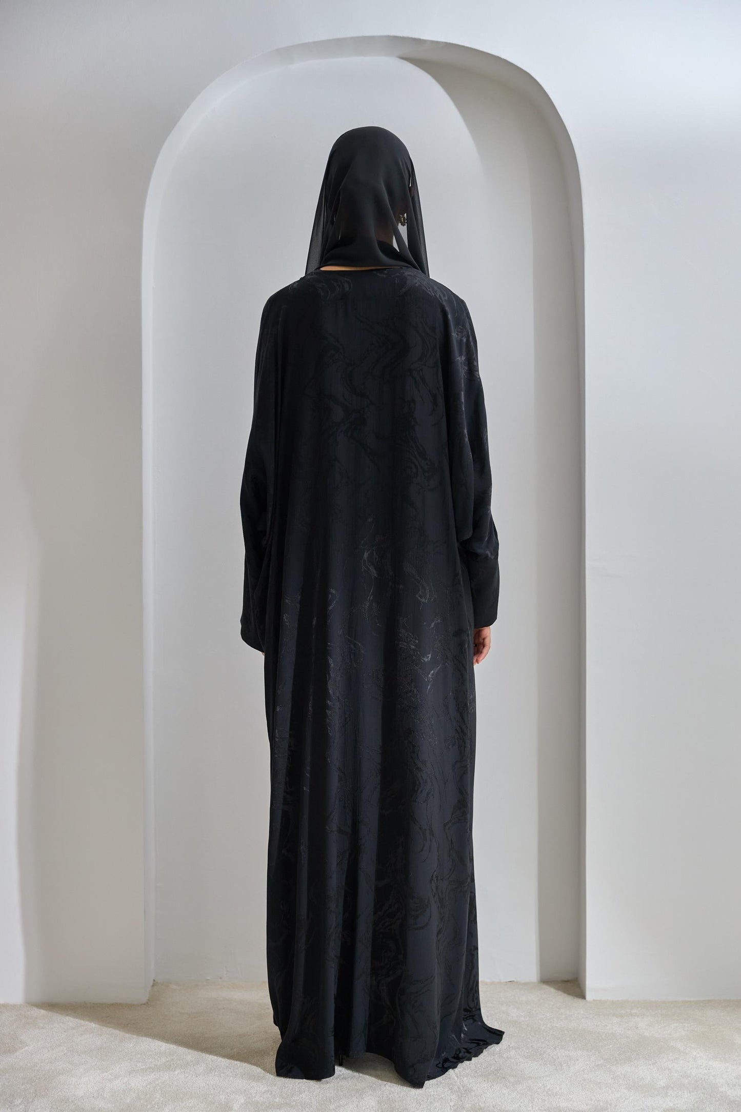 Black Viscose Abaya Set with Dress and Shawl