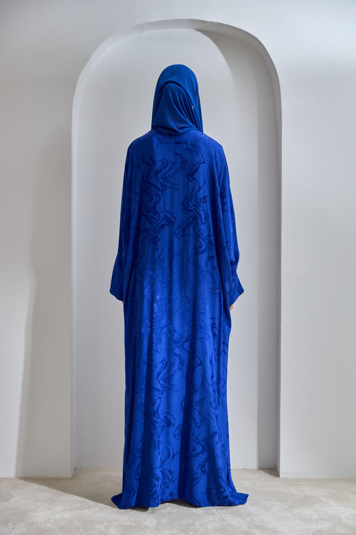 Saxe Blue Viscose Abaya Set with Dress and Shawl