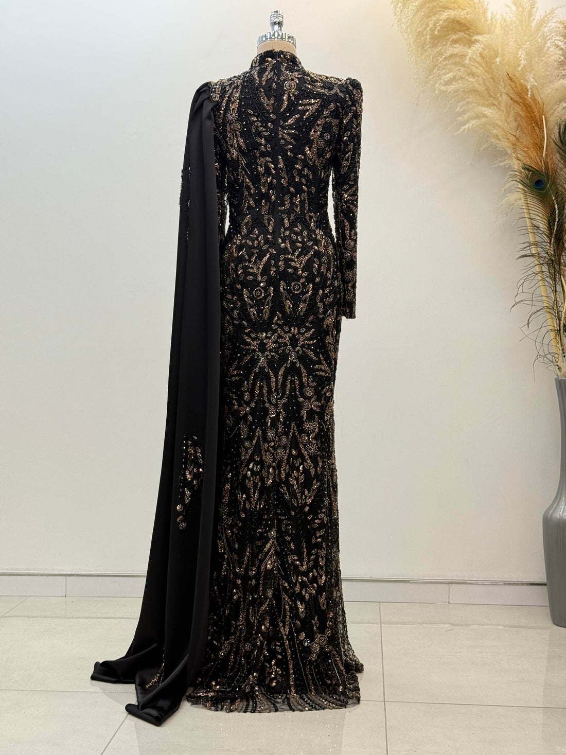Berry Evening Dress - Black-Gold - view 4