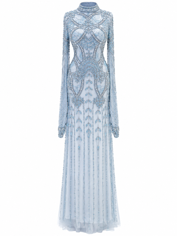 Couture Zevaria Modest Evening Dress - Blue