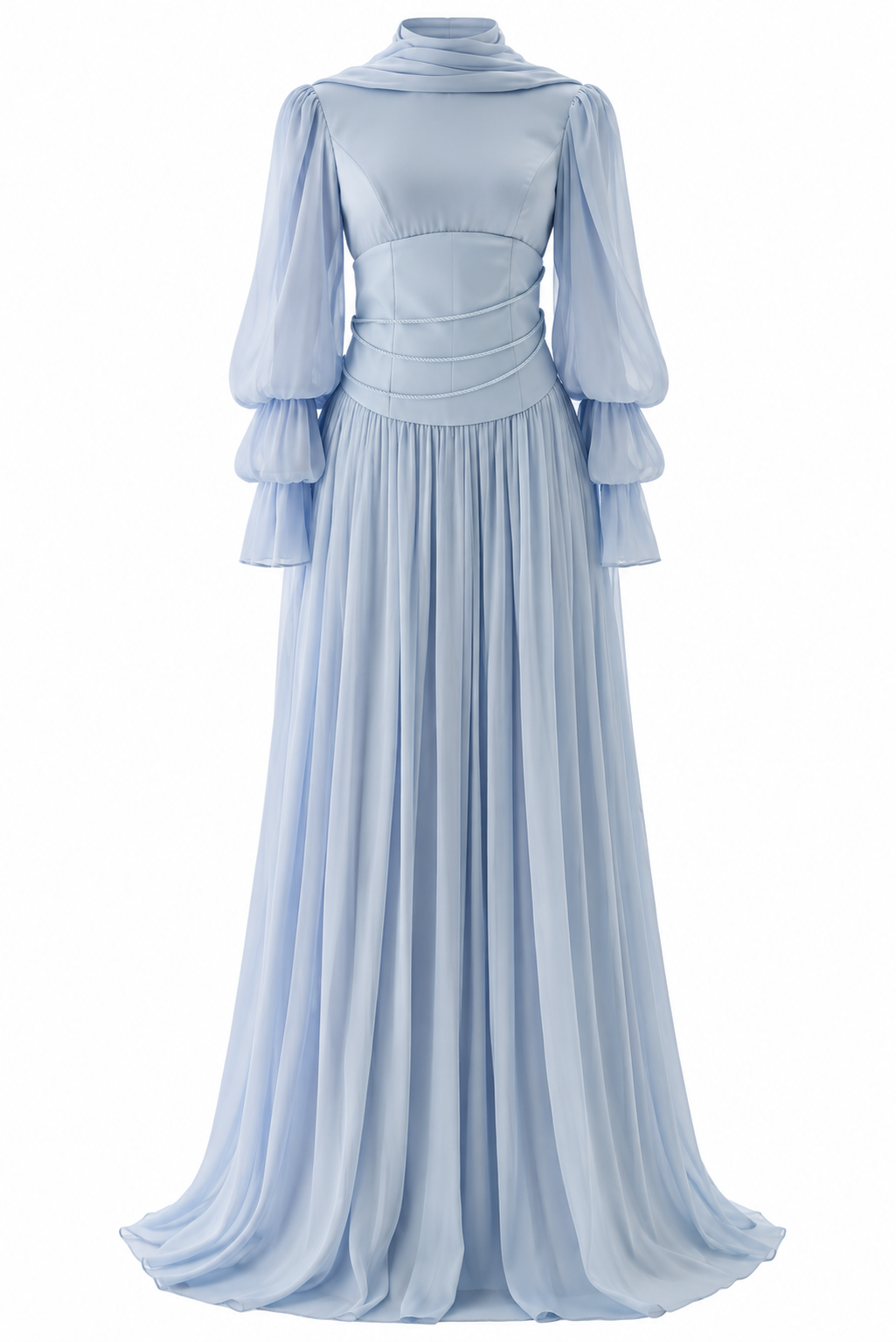 Liora Pearl Corset Modest Evening Dress - Blue