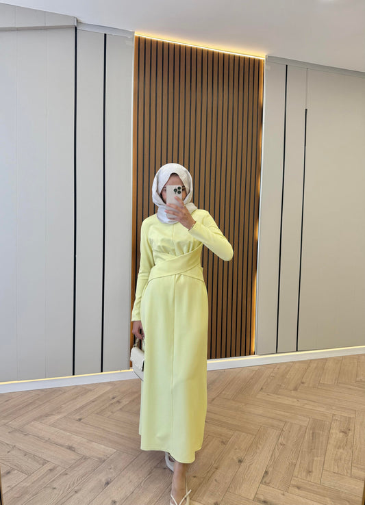Cross-Belt Detail Dress – Yellow