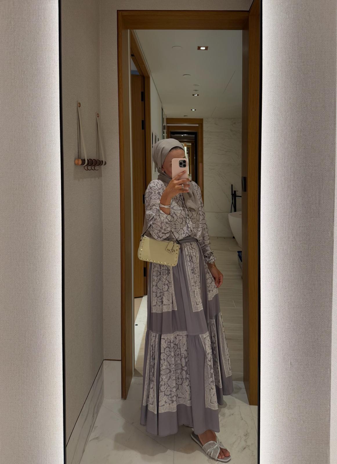 Lightweight Ethnic Shirt and Skirt Co-Ord in Gray