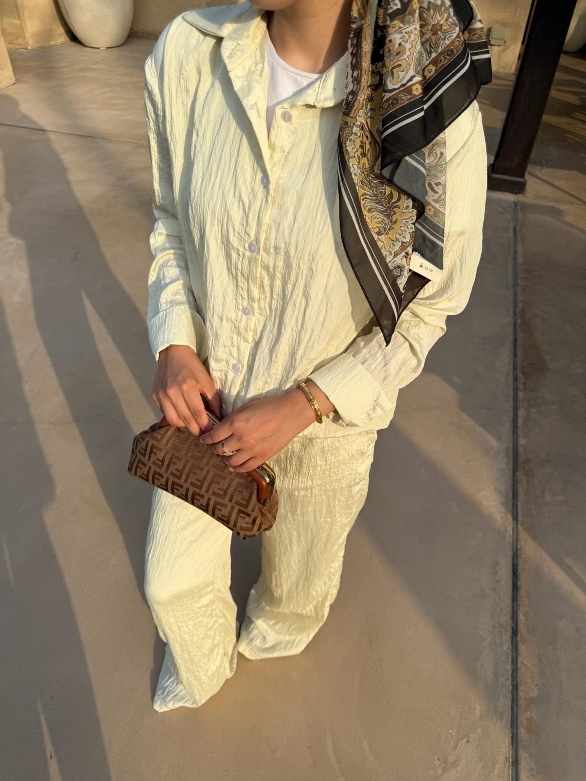 Crushed Shirt and Pant Matching Sets in Butter
