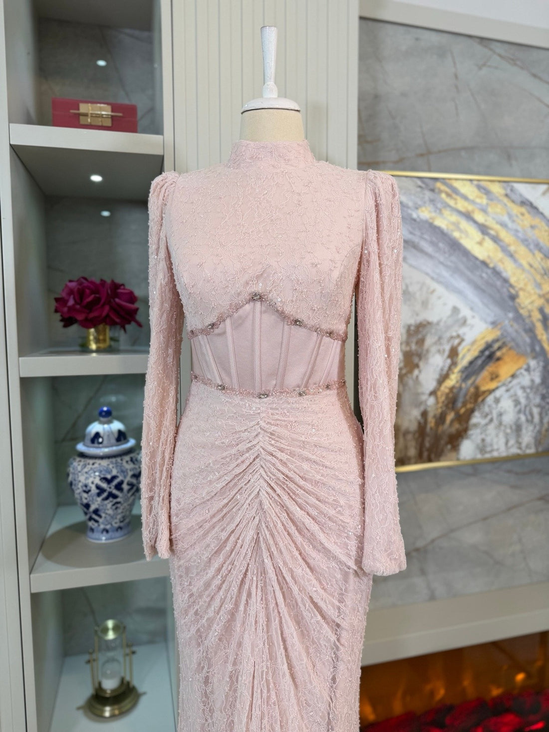 Blush Pink Dahlia original garment close-up