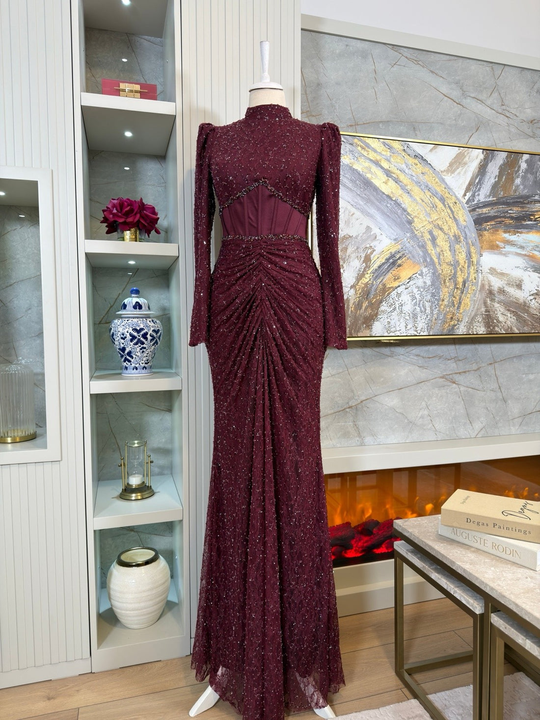 Burgundy Dahlia original garment front view