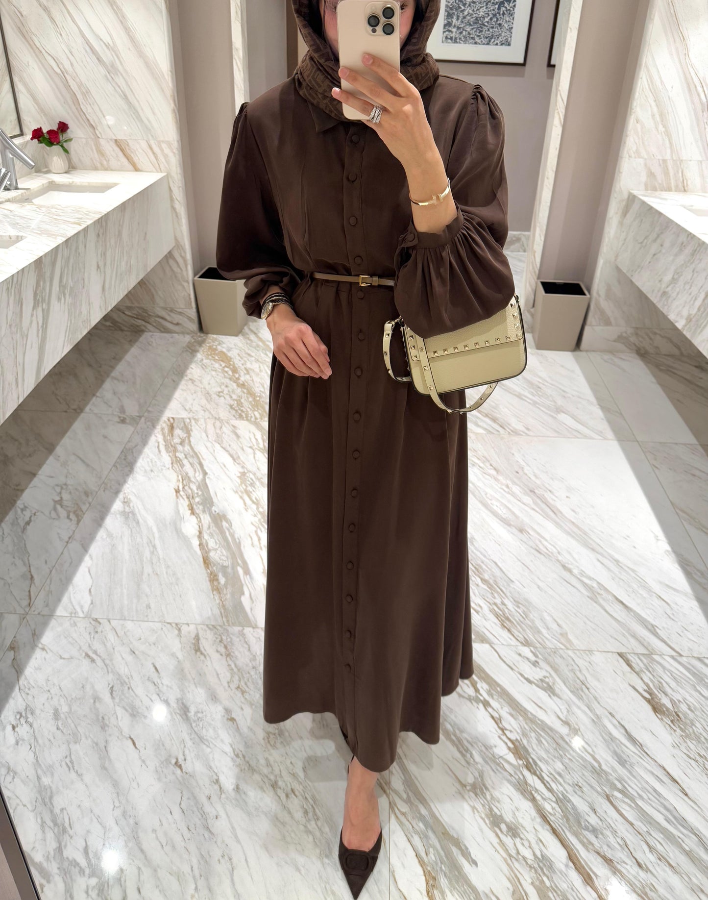 Premium Tencel Brown Shirt Maxi Dress