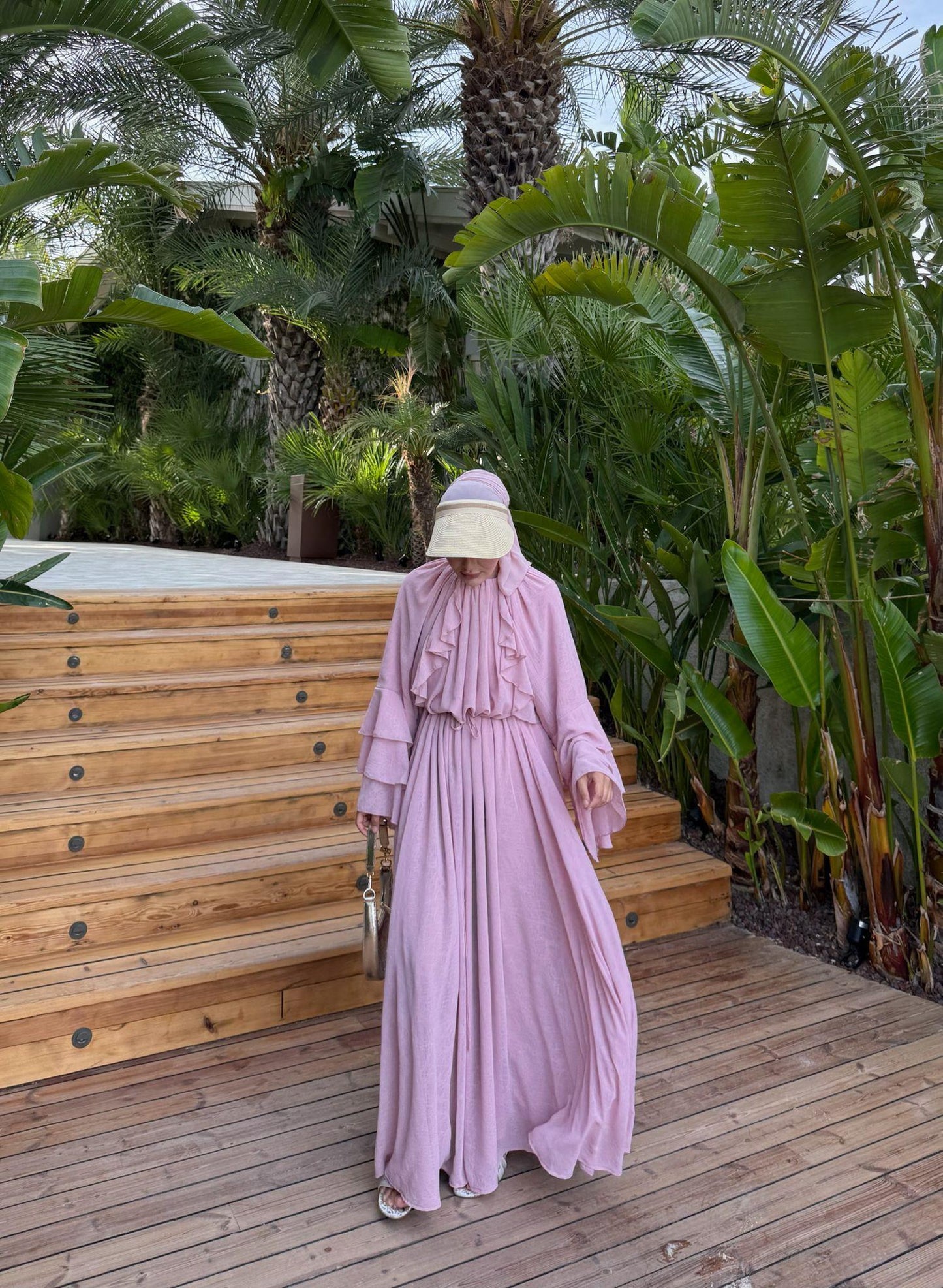Farah Pink Chiffon Dress with Ruffle Details