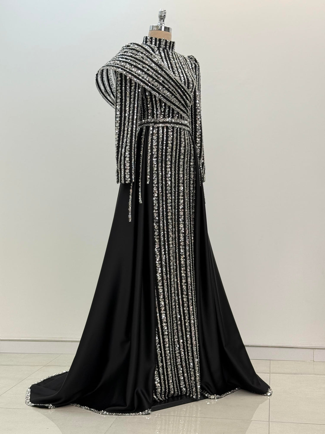 Elegance Evening Dress - Black-Silver - view 3