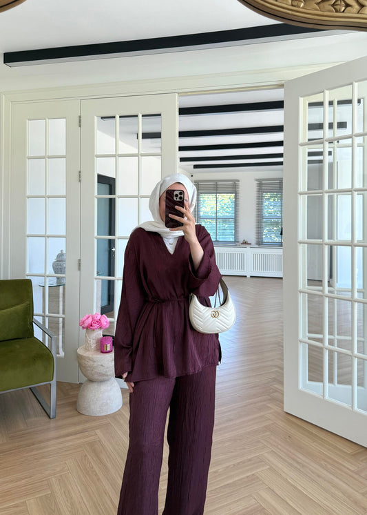 Eliza Burgundy Pleated Set