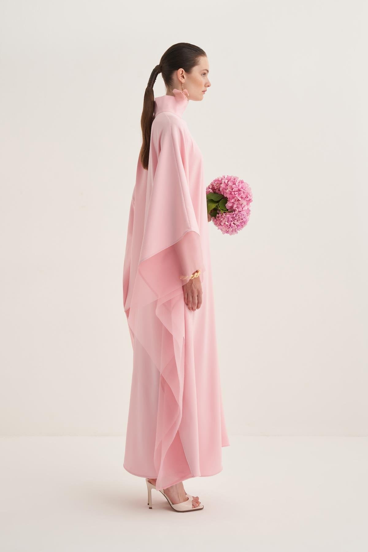 Pink Organza Detailed Kaftan Dress