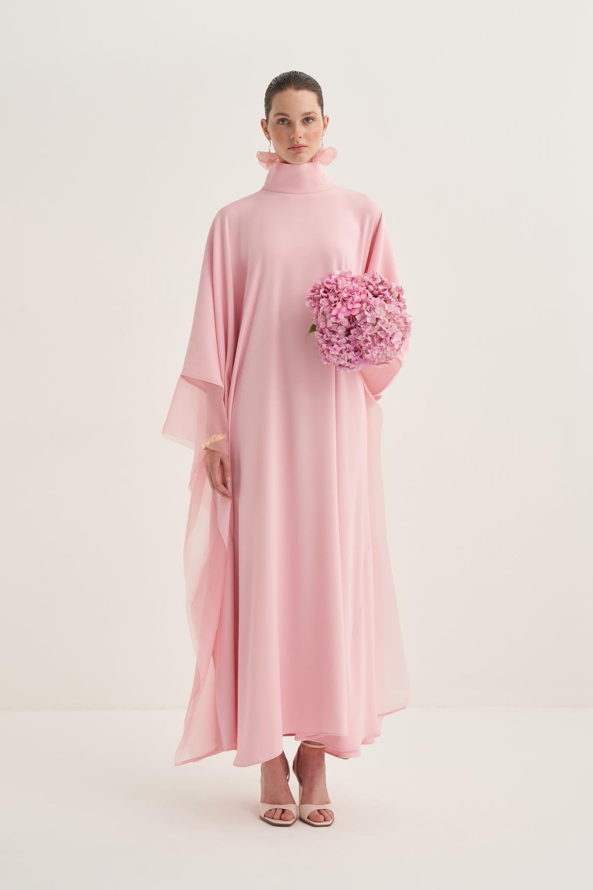 Pink Organza Detailed Kaftan Dress
