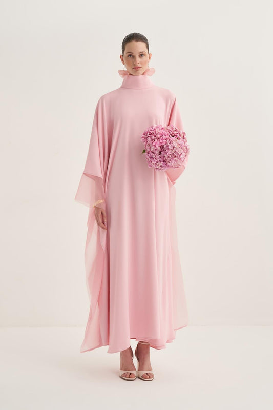 Pink Organza Detailed Kaftan Dress