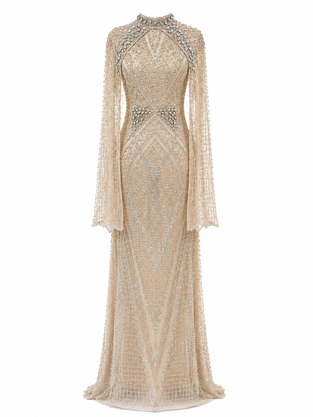 Couture Selenite Modest Evening Dress - Gold