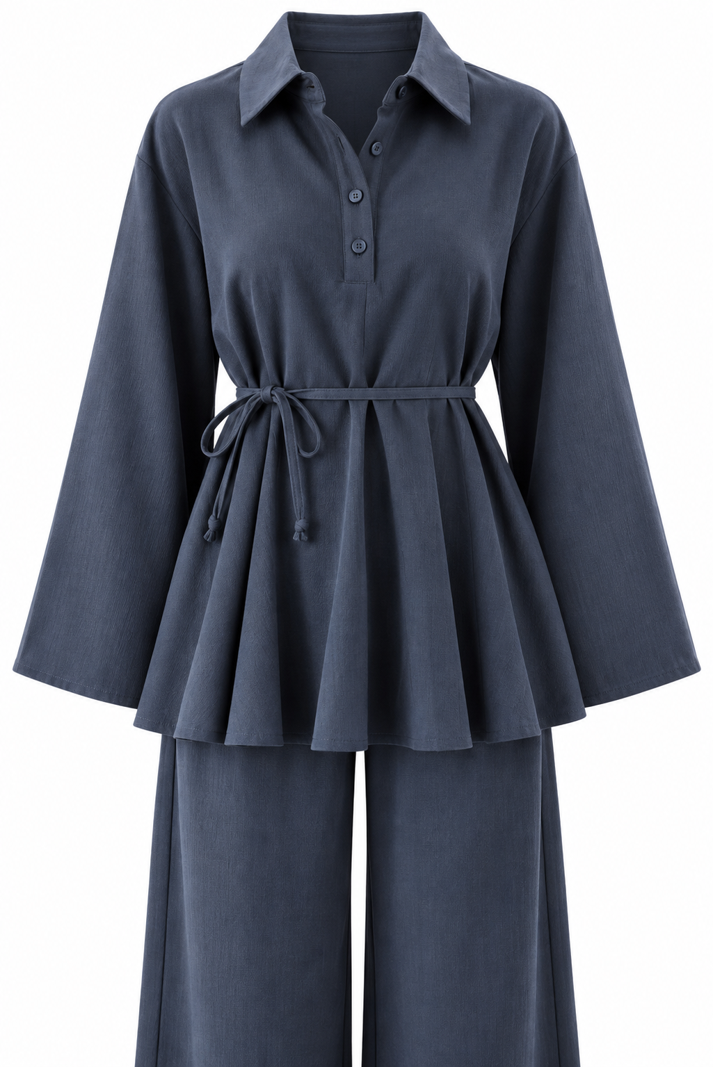 Larissa Ruffle Blouse & Trouser Set - Blue