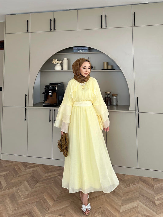 Farah Tulle Yellow Maxi Dress