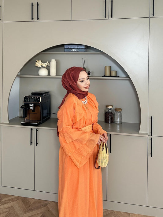 Farah Tulle Orange Maxi Dress