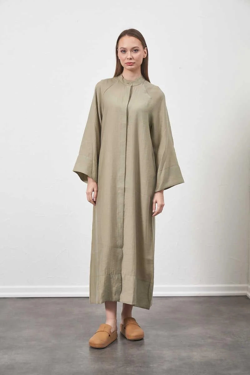 High Collar %100 Sage Cotton Dress