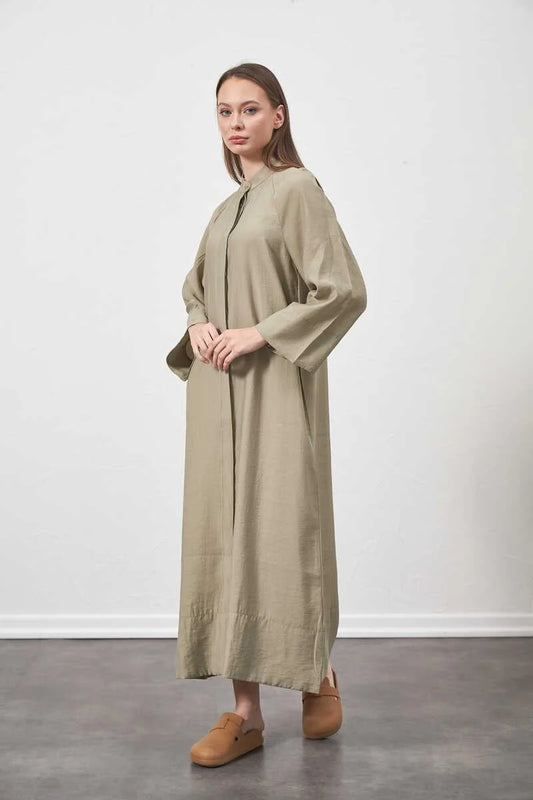 High Collar %100 Sage Cotton Dress