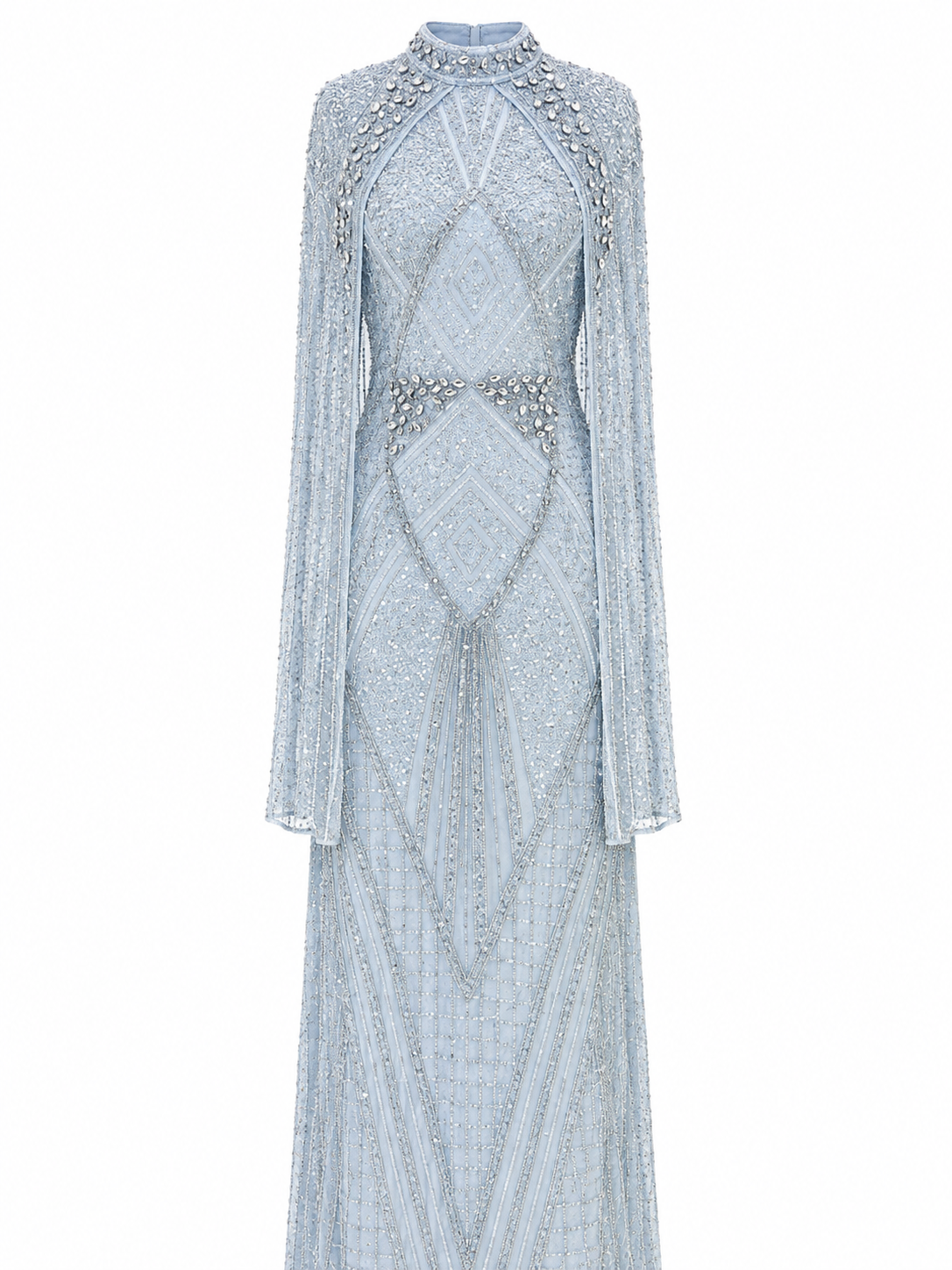Couture Selenite Modest Evening Dress - Blue