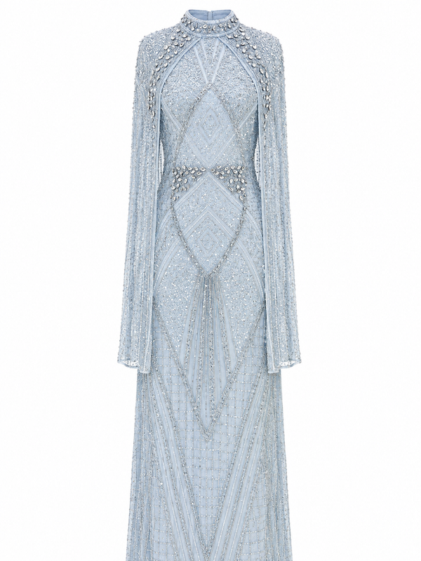 Couture Selenite Modest Evening Dress - Blue