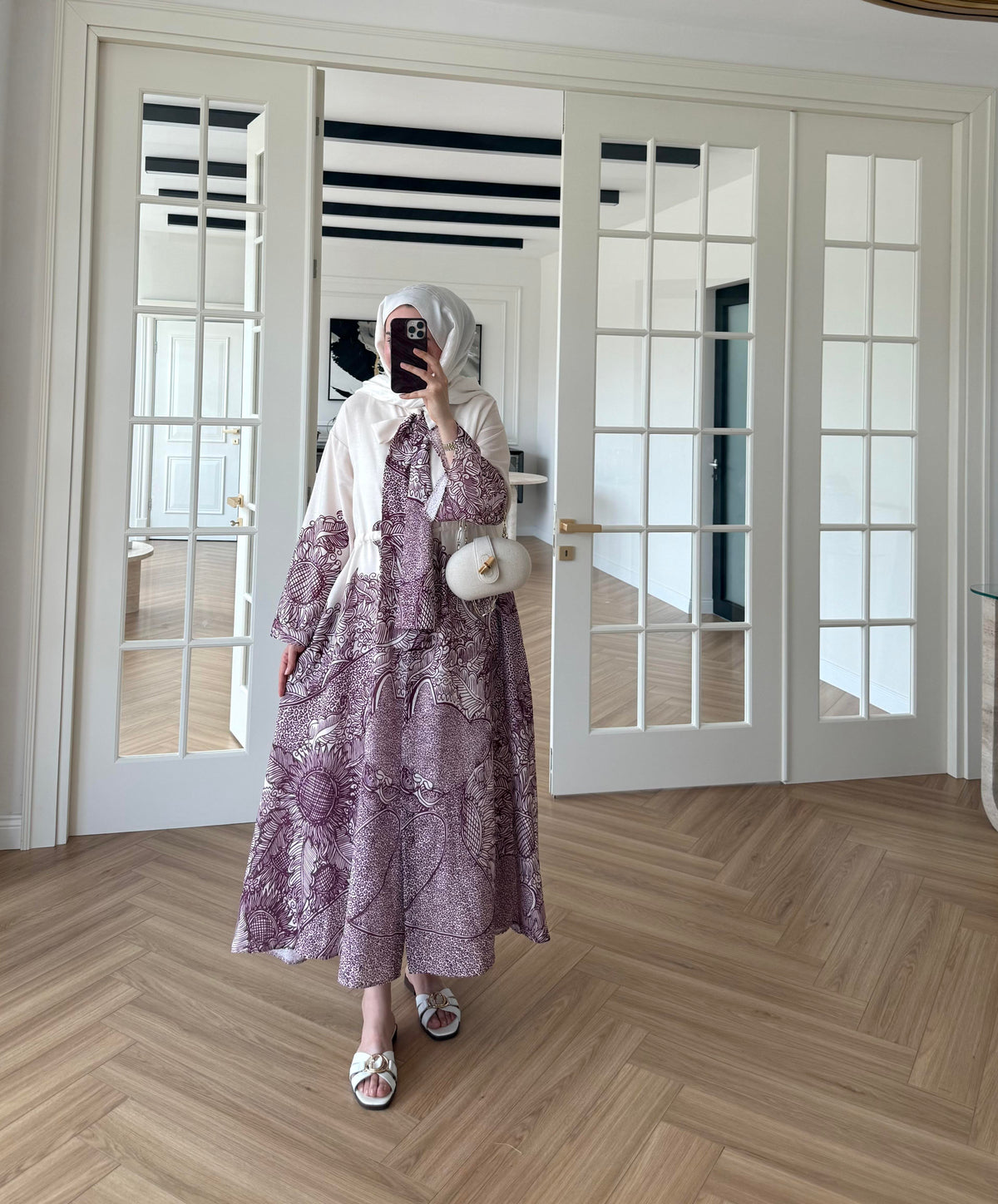 Scarf Collar Linen Dress - Mulberry