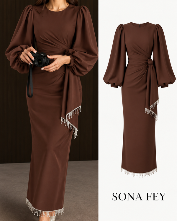 Gala Tassel Dress Brown - Sona Fey
