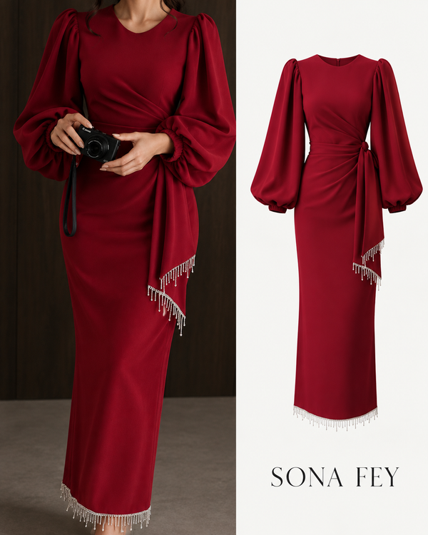 Gala Tassel Dress Burgundy - Sona Fey