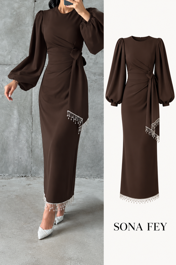 Gala Tassel Dress Dark Chocolate - Sona Fey