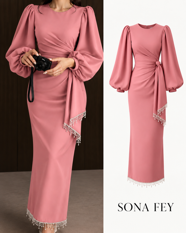 Gala Tassel Dress Dusty Rose - Sona Fey