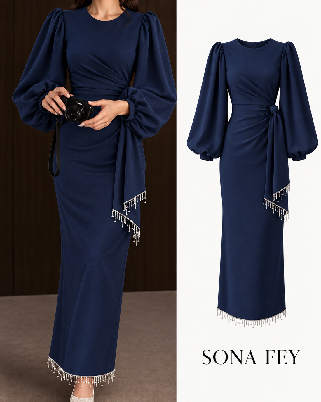 Gala Tassel Dress Navy - Sona Fey