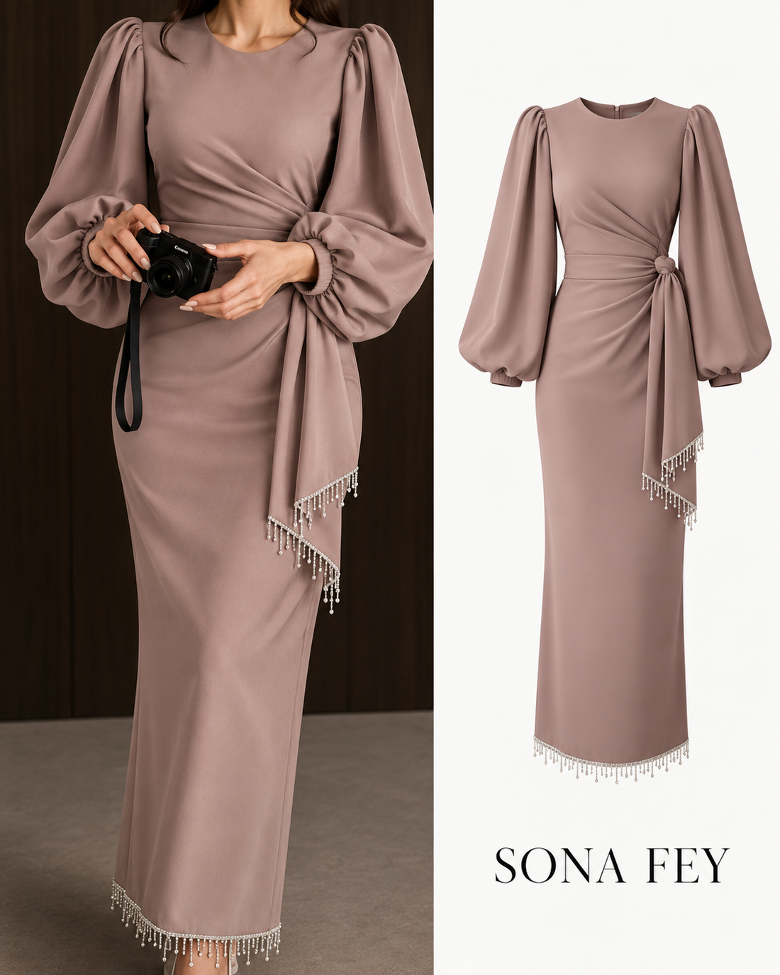 Gala Tassel Dress Taupe - Sona Fey