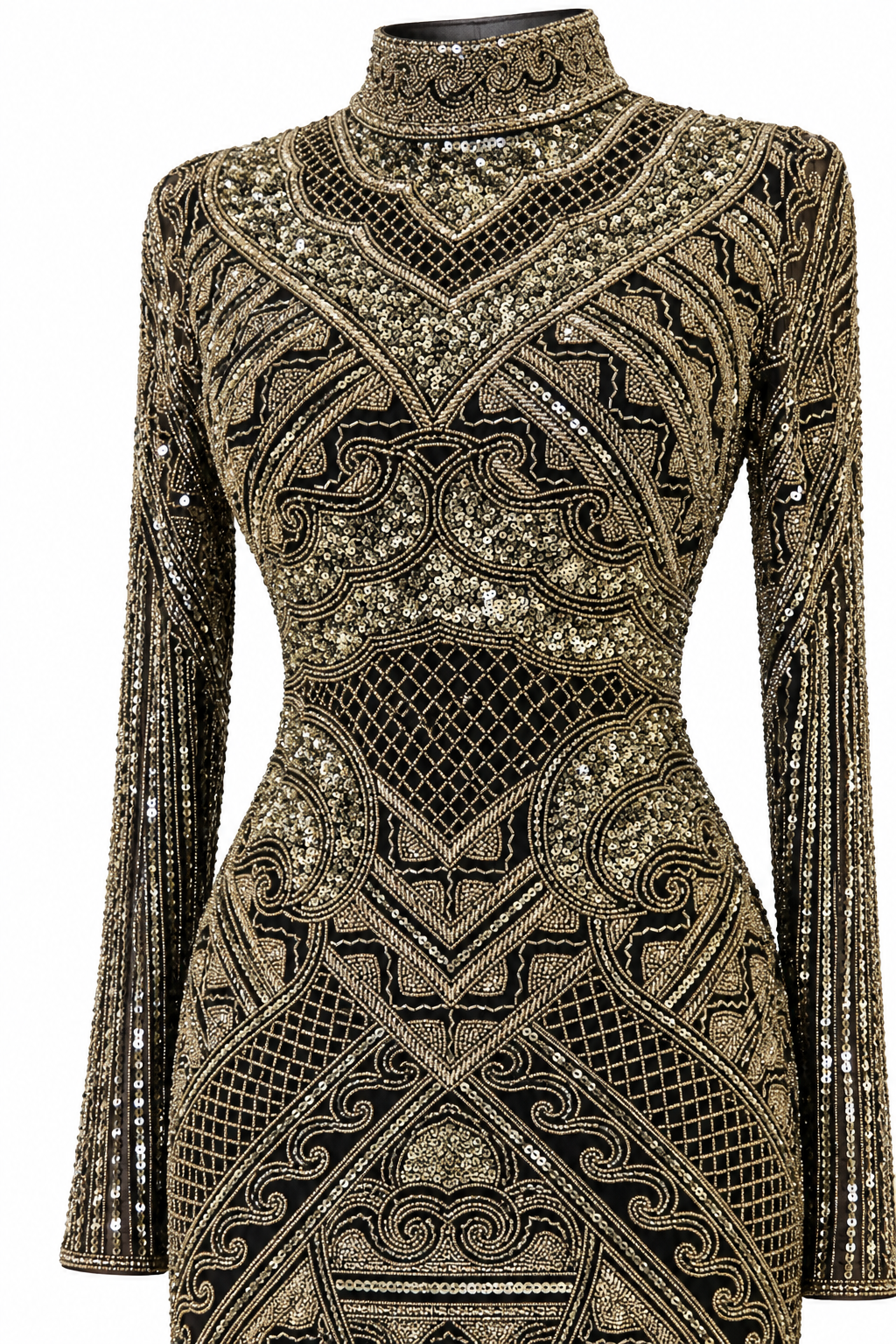Couture Almas Modest Evening Dress - Black Gold