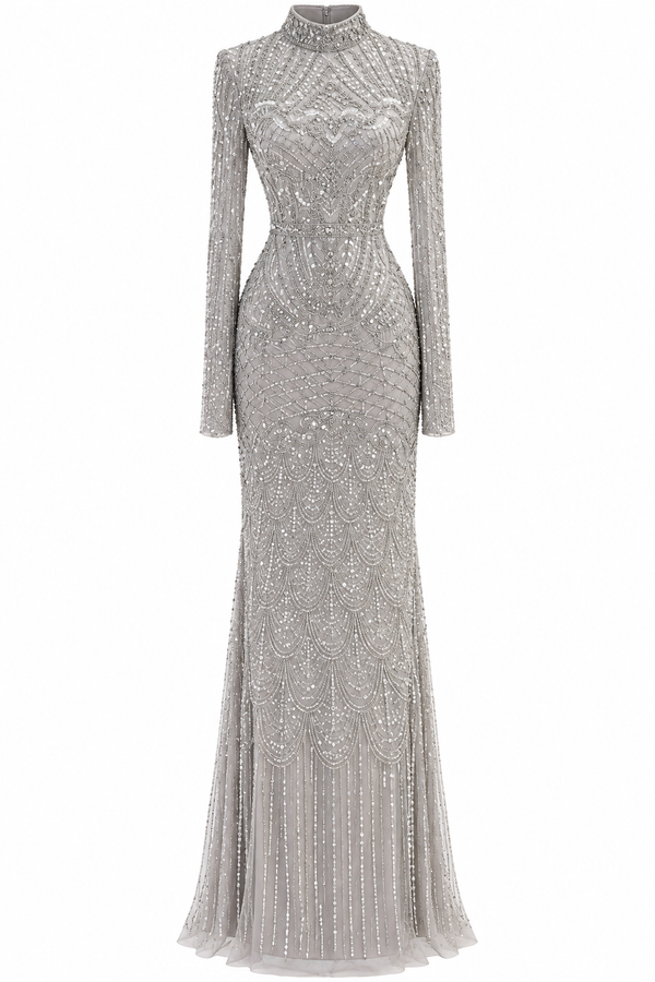 Couture Valessia Modest Evening Dress - Grey