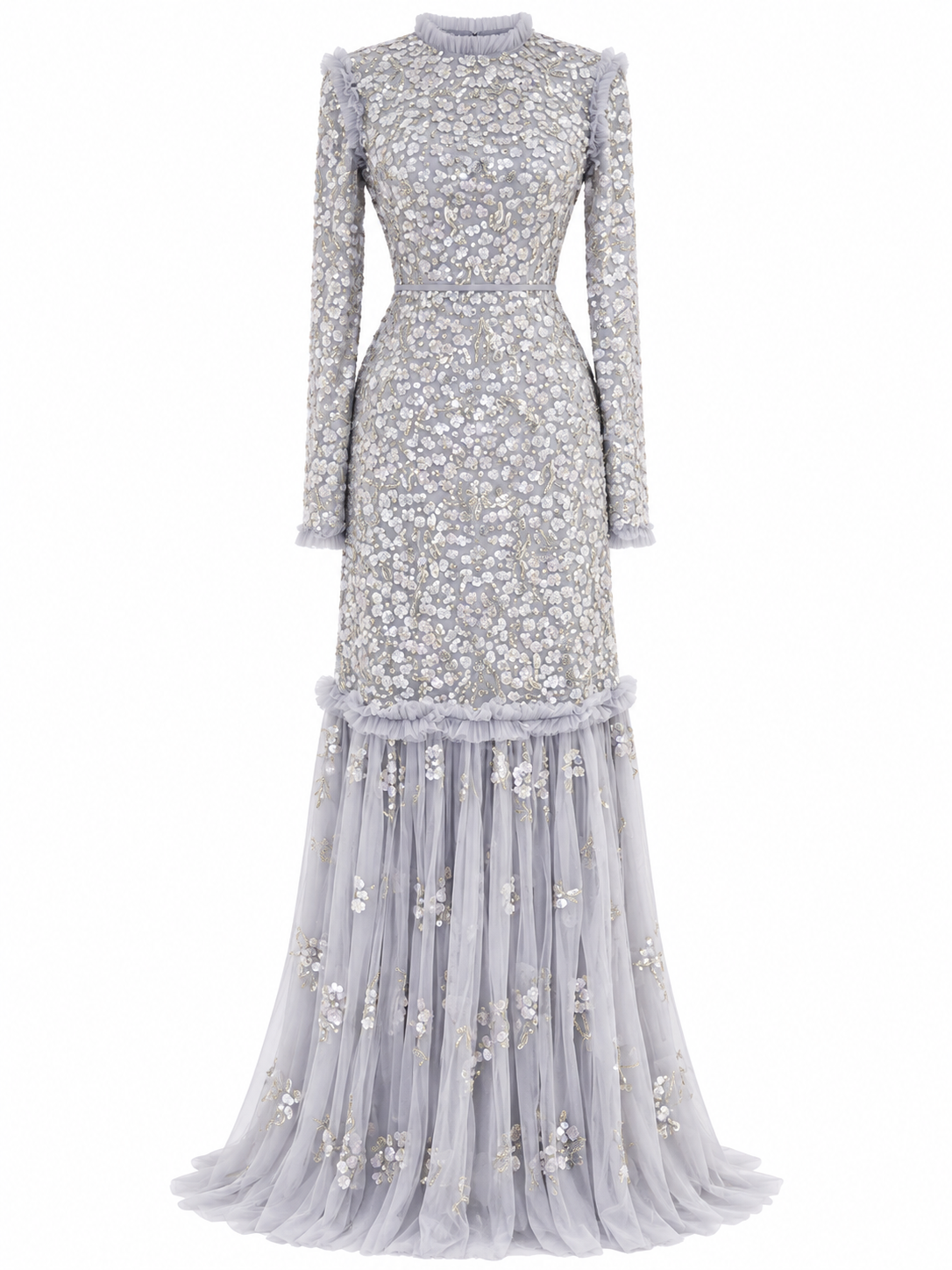 Couture Valentina Modest Evening Dress - Grey