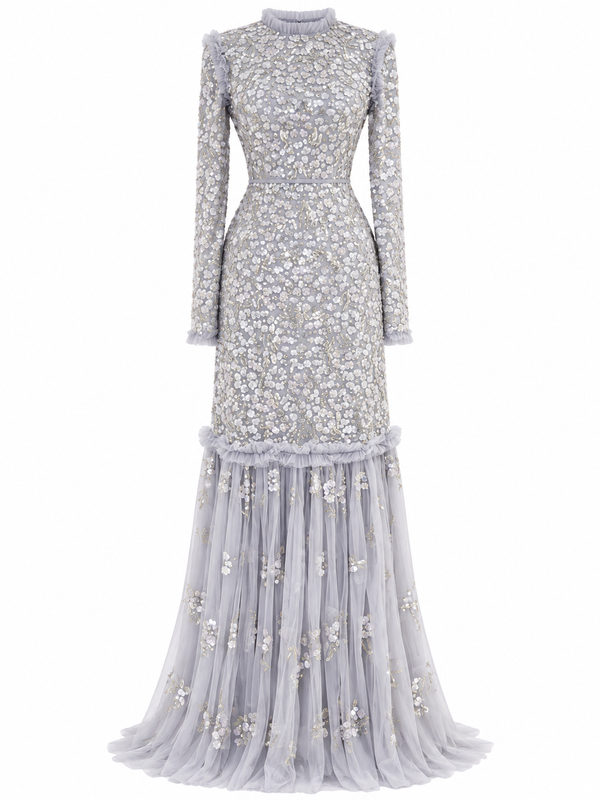 Couture Valentina Modest Evening Dress - Grey