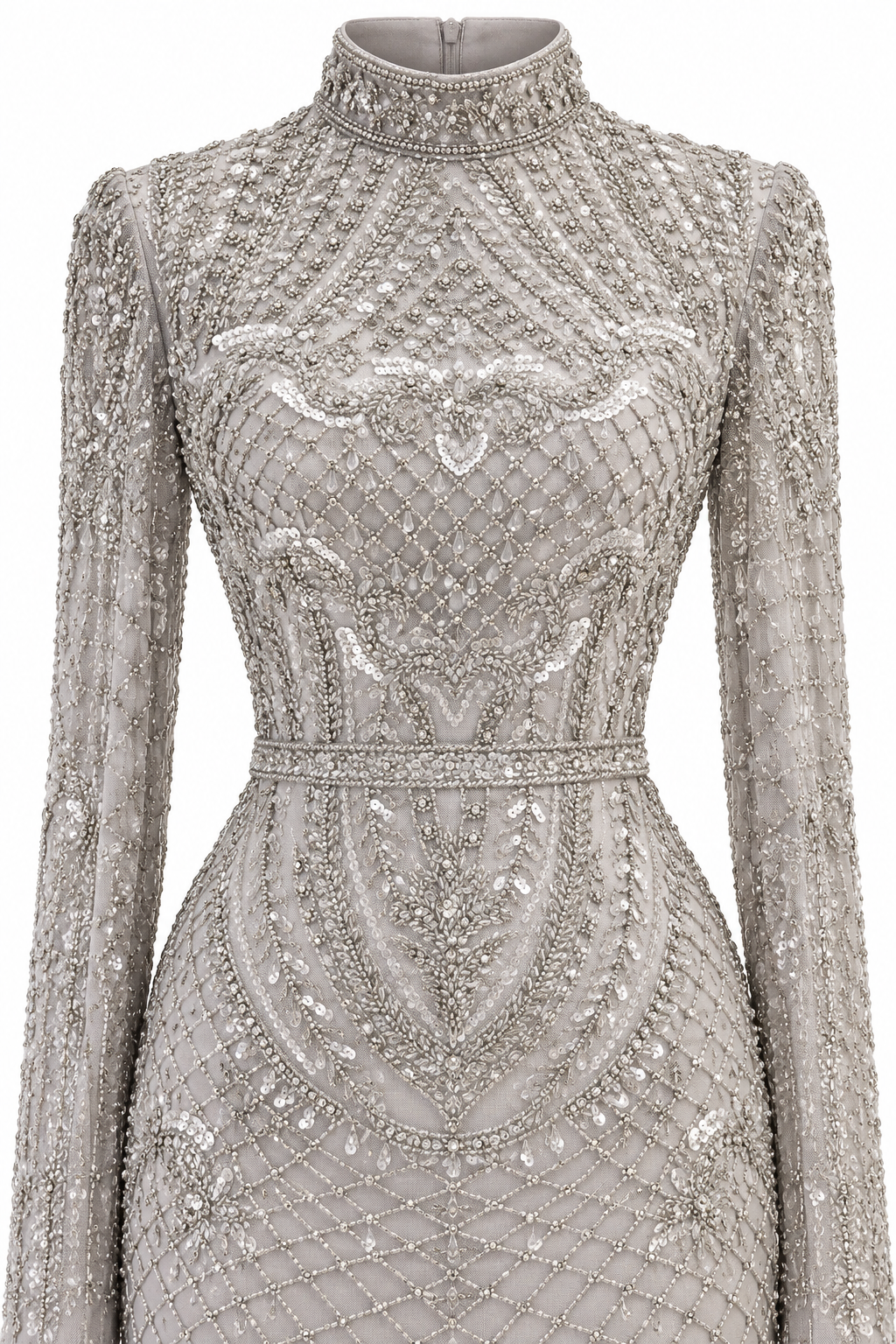 Couture Valessia Modest Evening Dress - Grey