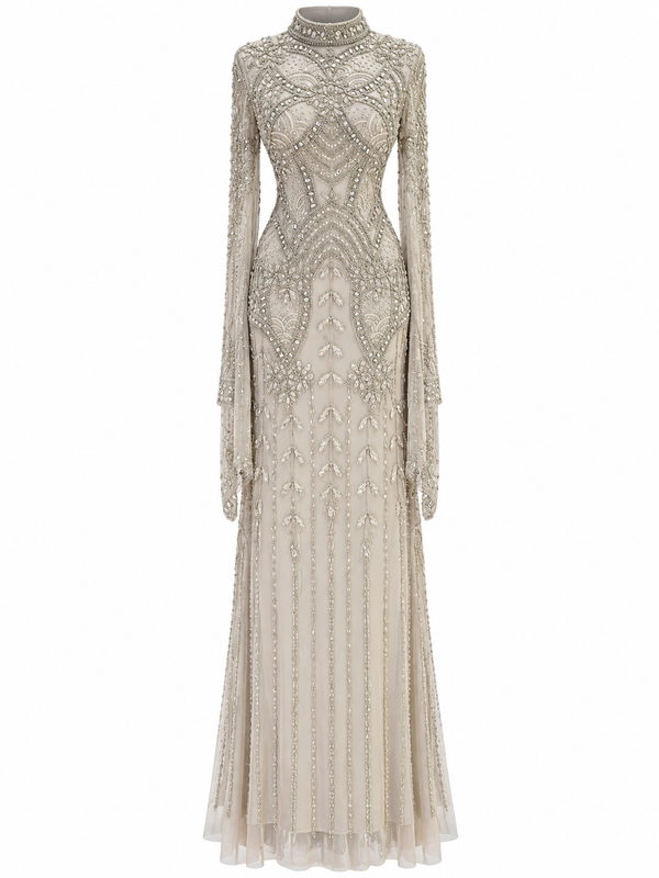 Couture Zevaria Modest Evening Dress - Grey