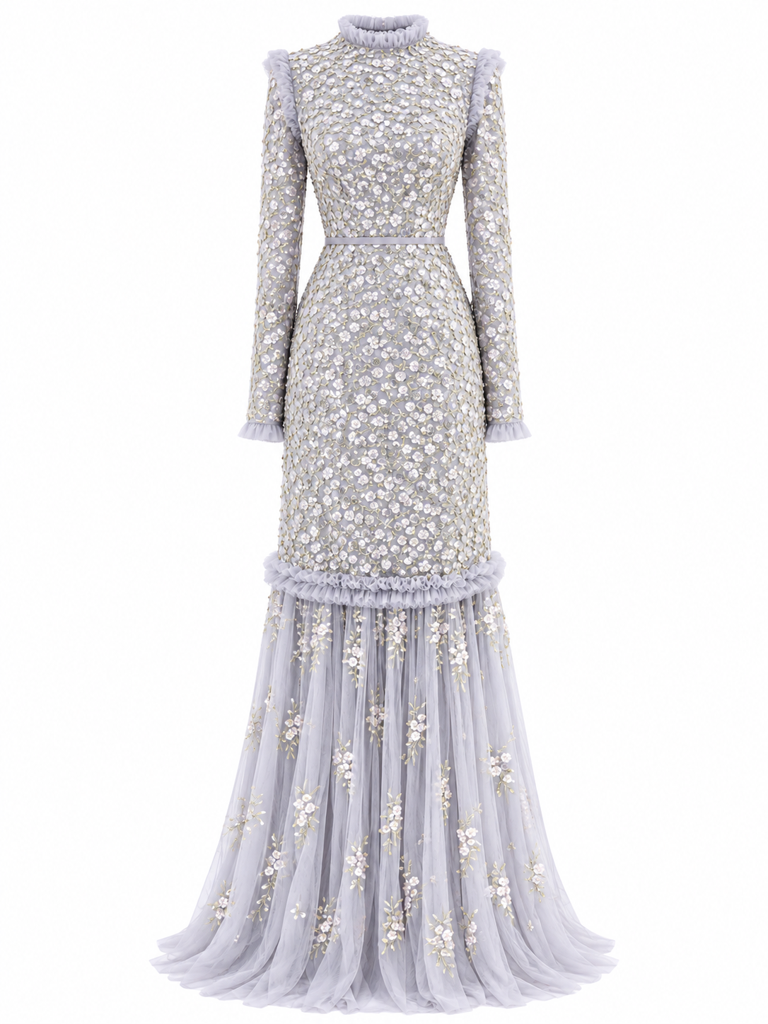 Couture Valentina Modest Evening Dress - Grey