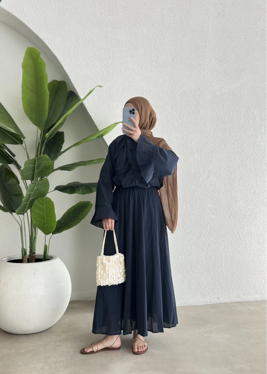Navy Blue Voile Shirt and Skirt Set