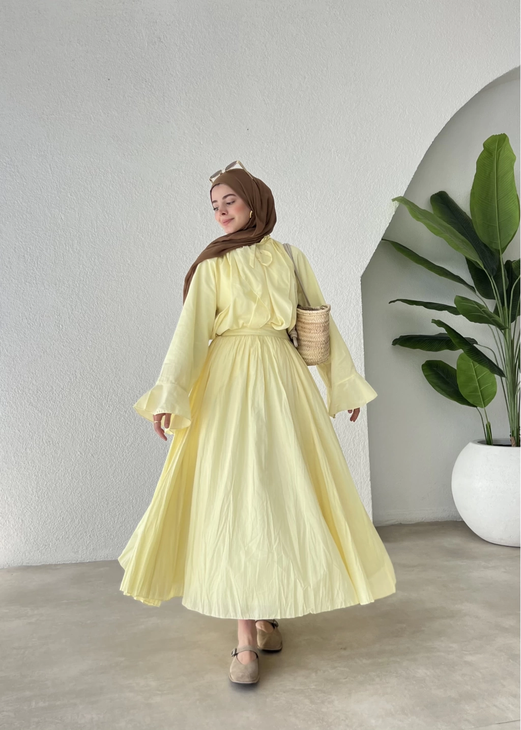 Butter Yellow Voile Shirt and Skirt Set