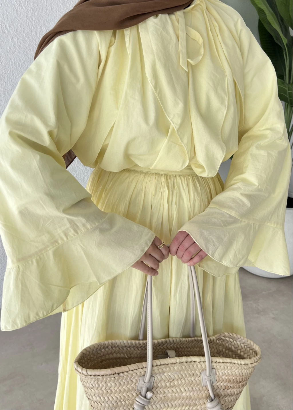 Butter Yellow Voile Shirt and Skirt Set